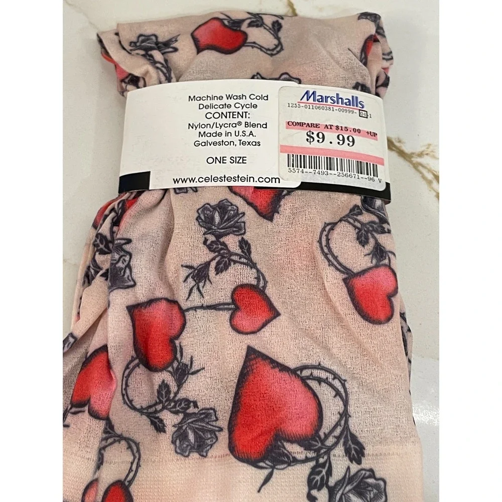 Vintage Celeste Stein Footless Leggings Women One Size Rose Heart Semi-Sheer New